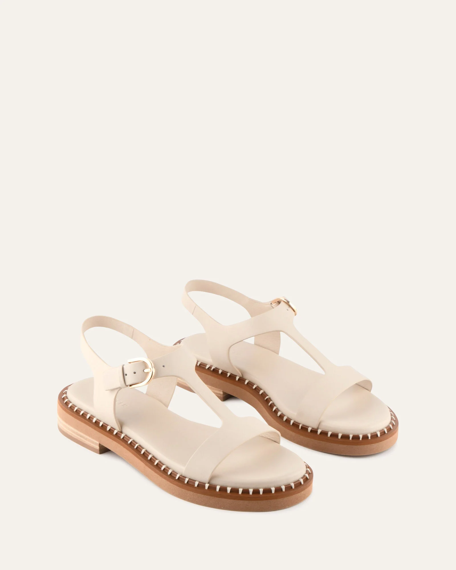 ELODIE FLAT SANDALS OFF WHITE LEATHER - Image 3