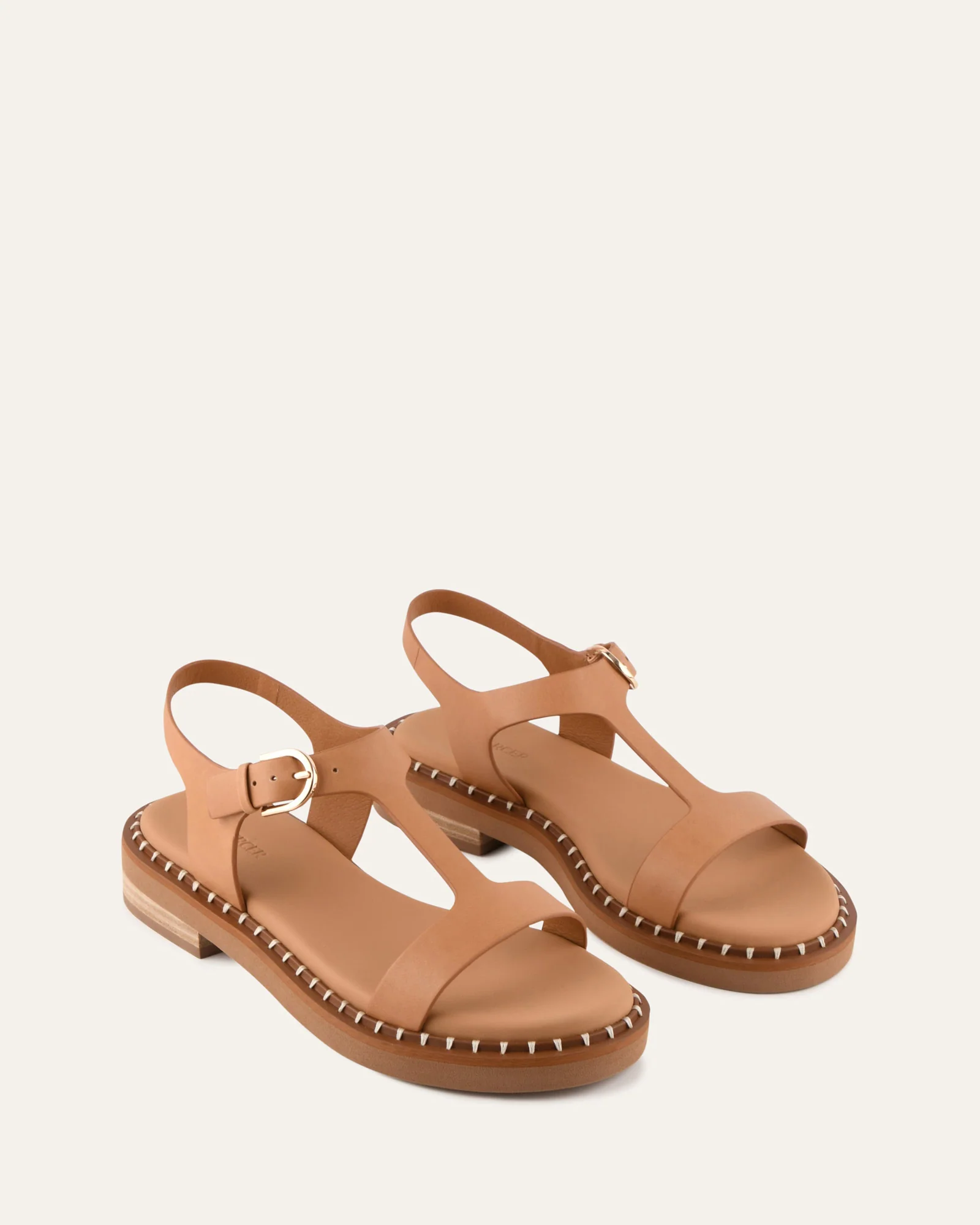 ELODIE FLAT SANDALS TAN LEATHER - Image 3