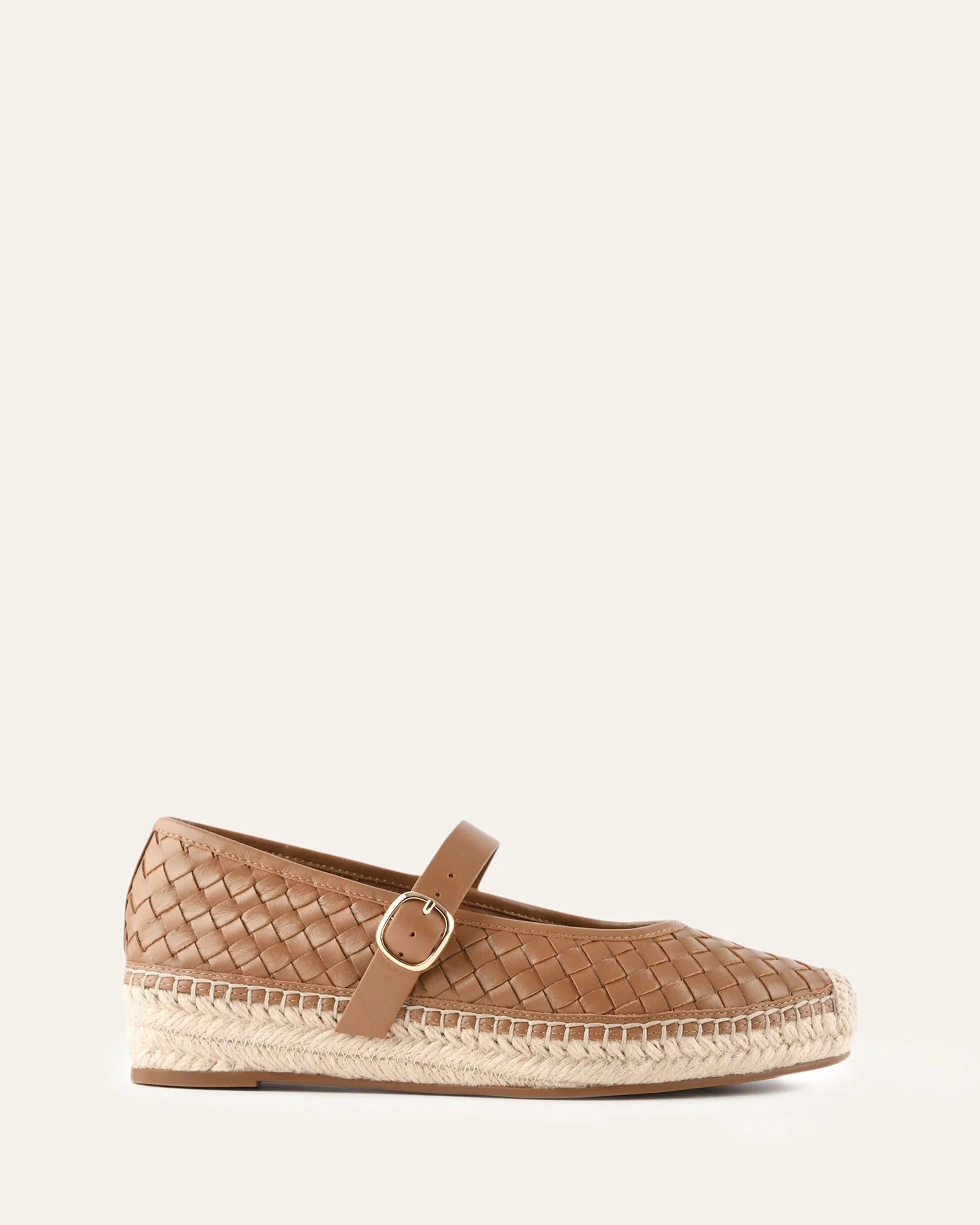 ELSIE WOVEN FLAT ESPADRILLES TAN LEATHER