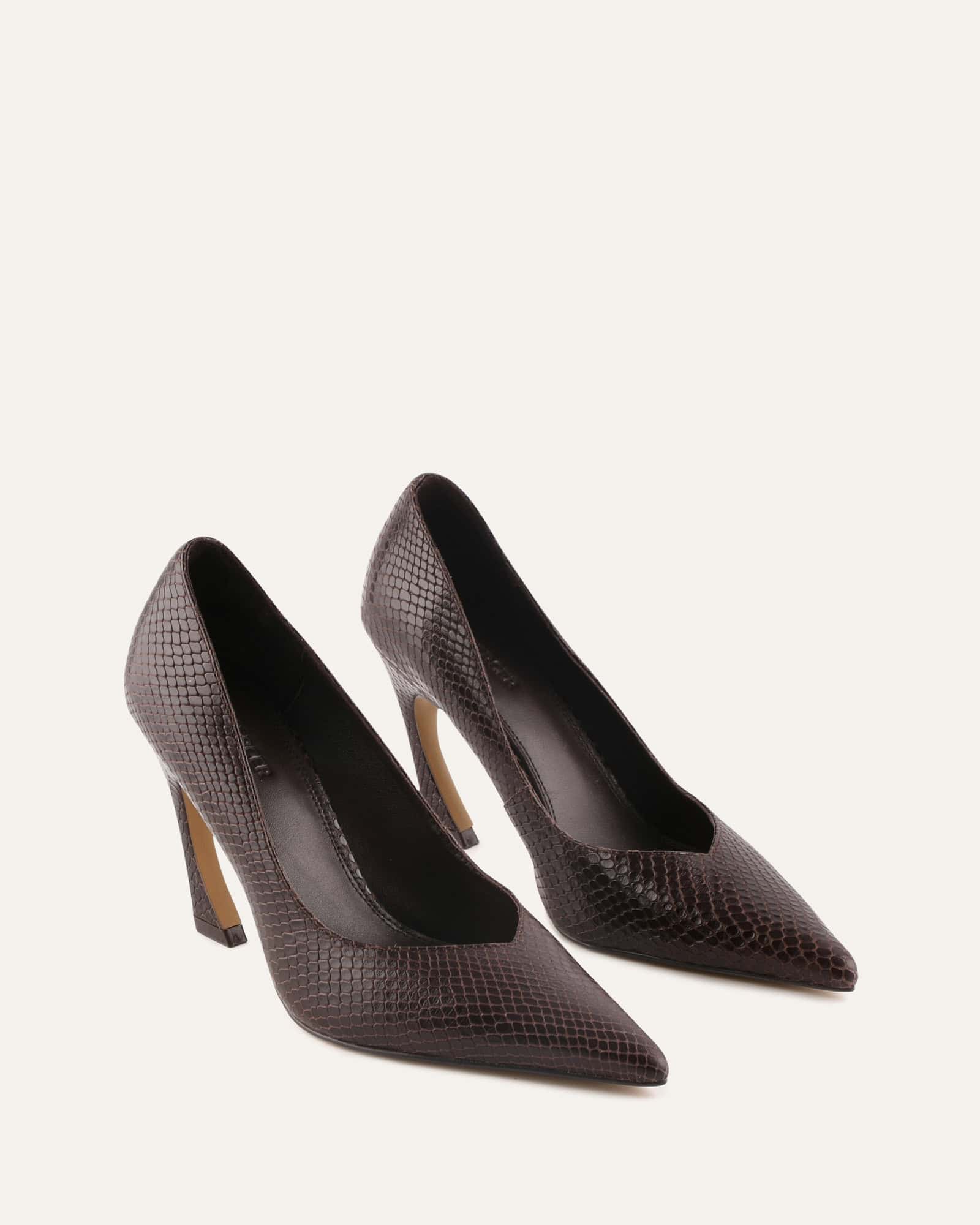 GRANGER HIGH HEELS CHOCOLATE SNAKE PRINT LEATHER - Image 3