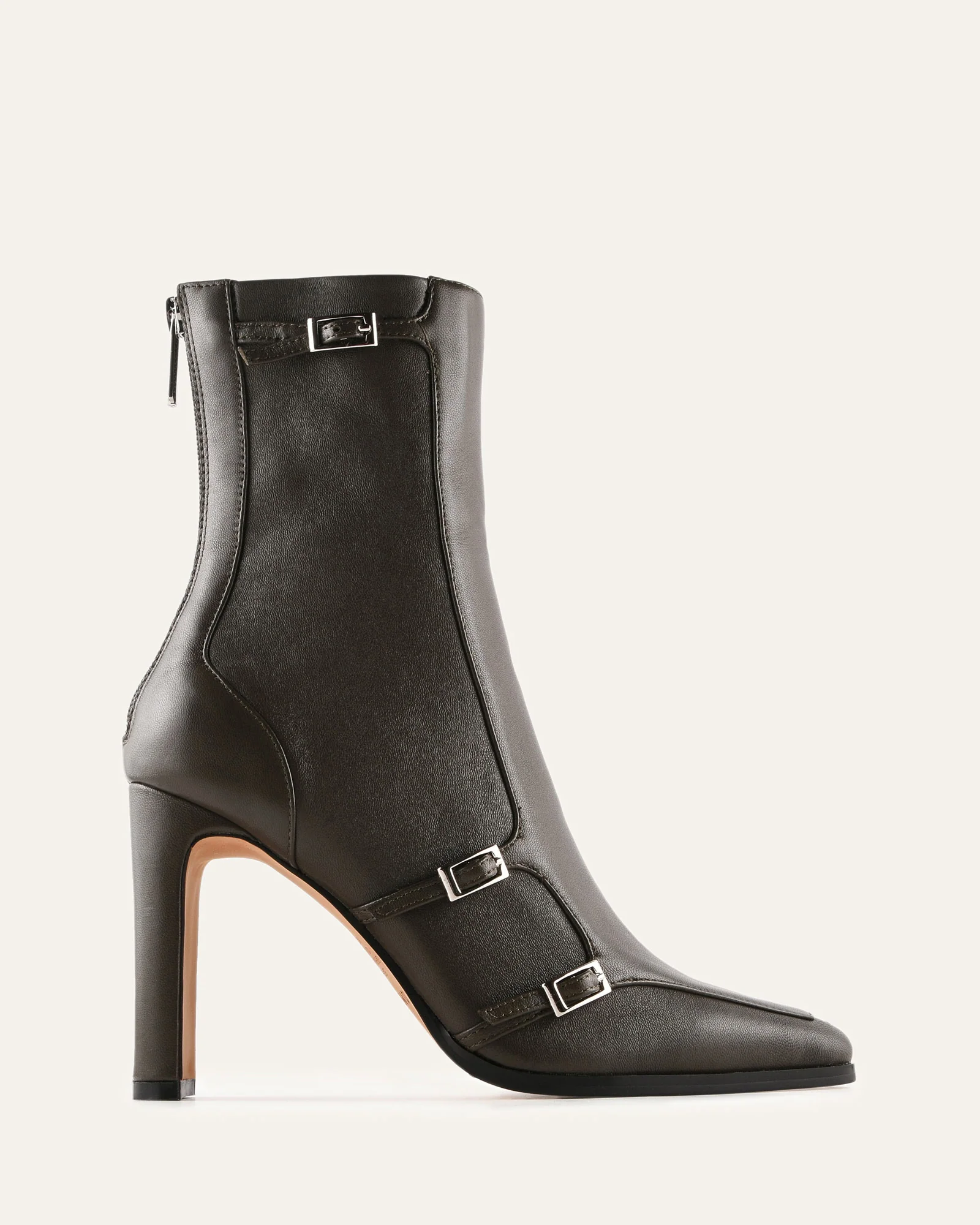 JAIMEE HIGH ANKLE BOOTS DARK OLIVE LEATHER