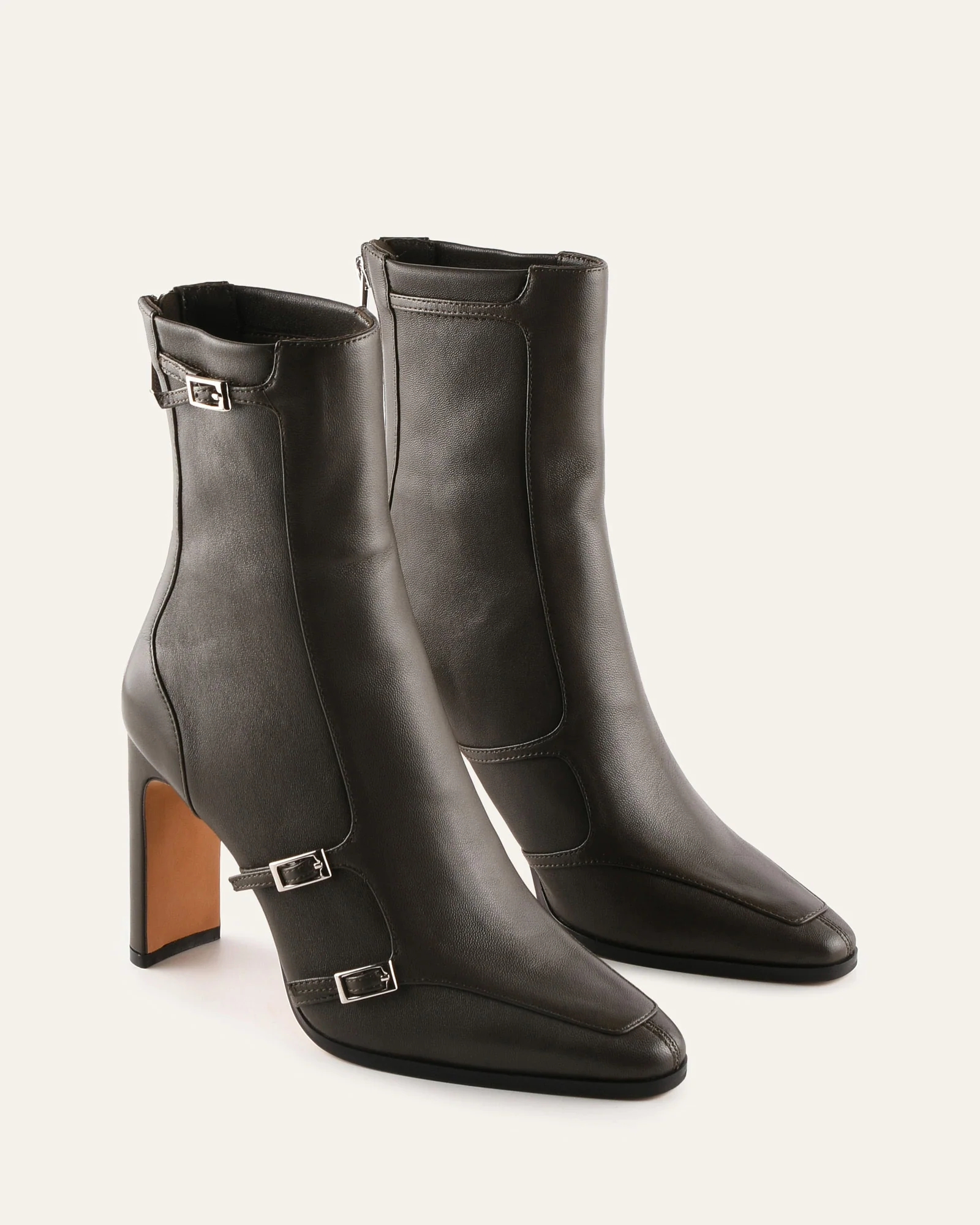 JAIMEE HIGH ANKLE BOOTS DARK OLIVE LEATHER - Image 3