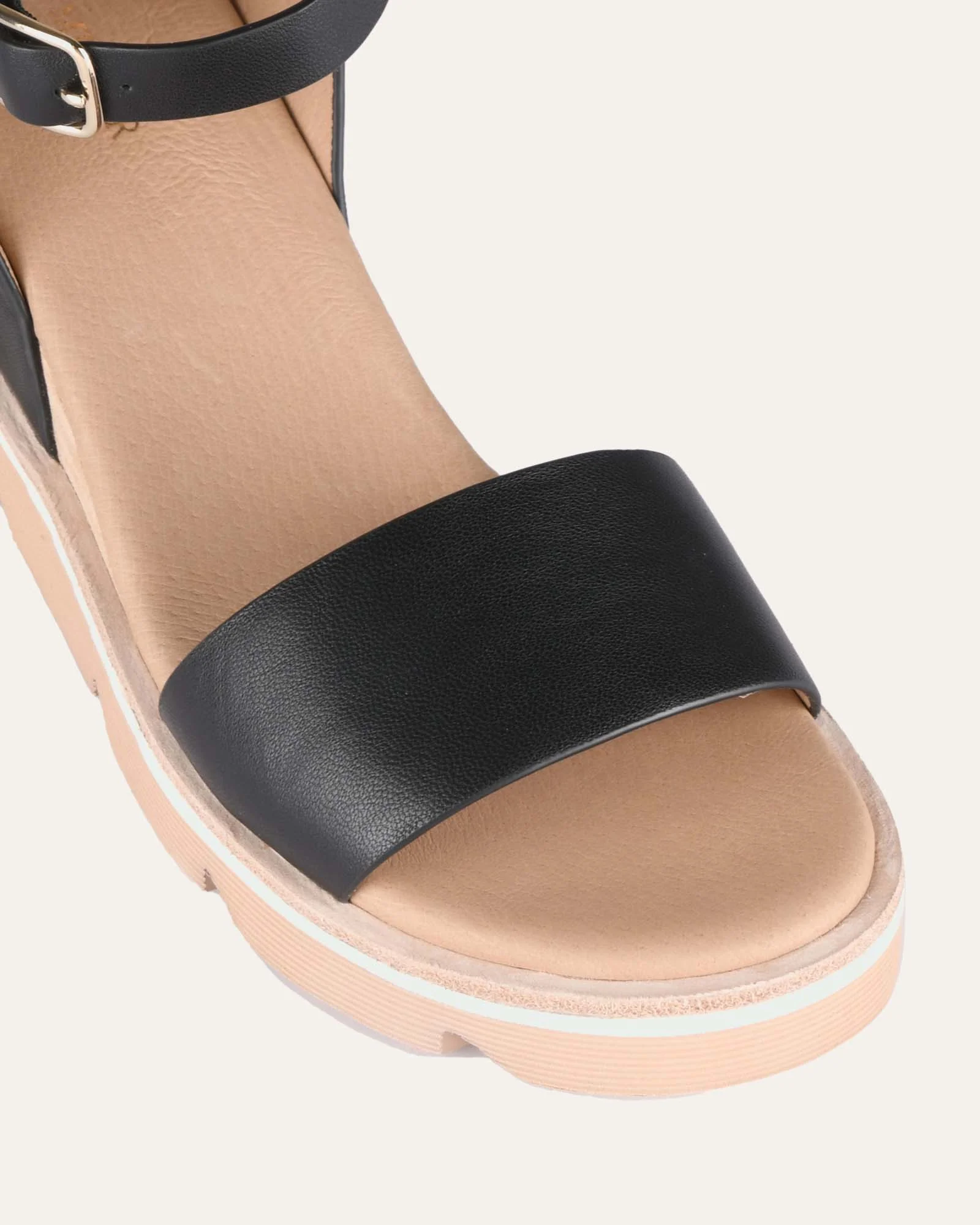 KATIE MID HEEL WEDGE SANDALS BLACK LEATHER - Image 4