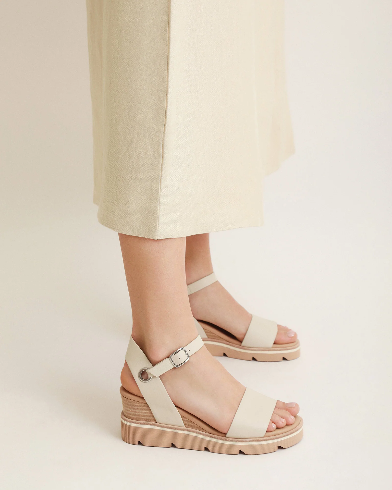 KATIE MID HEEL WEDGE SANDALS BONE LEATHER - Image 6