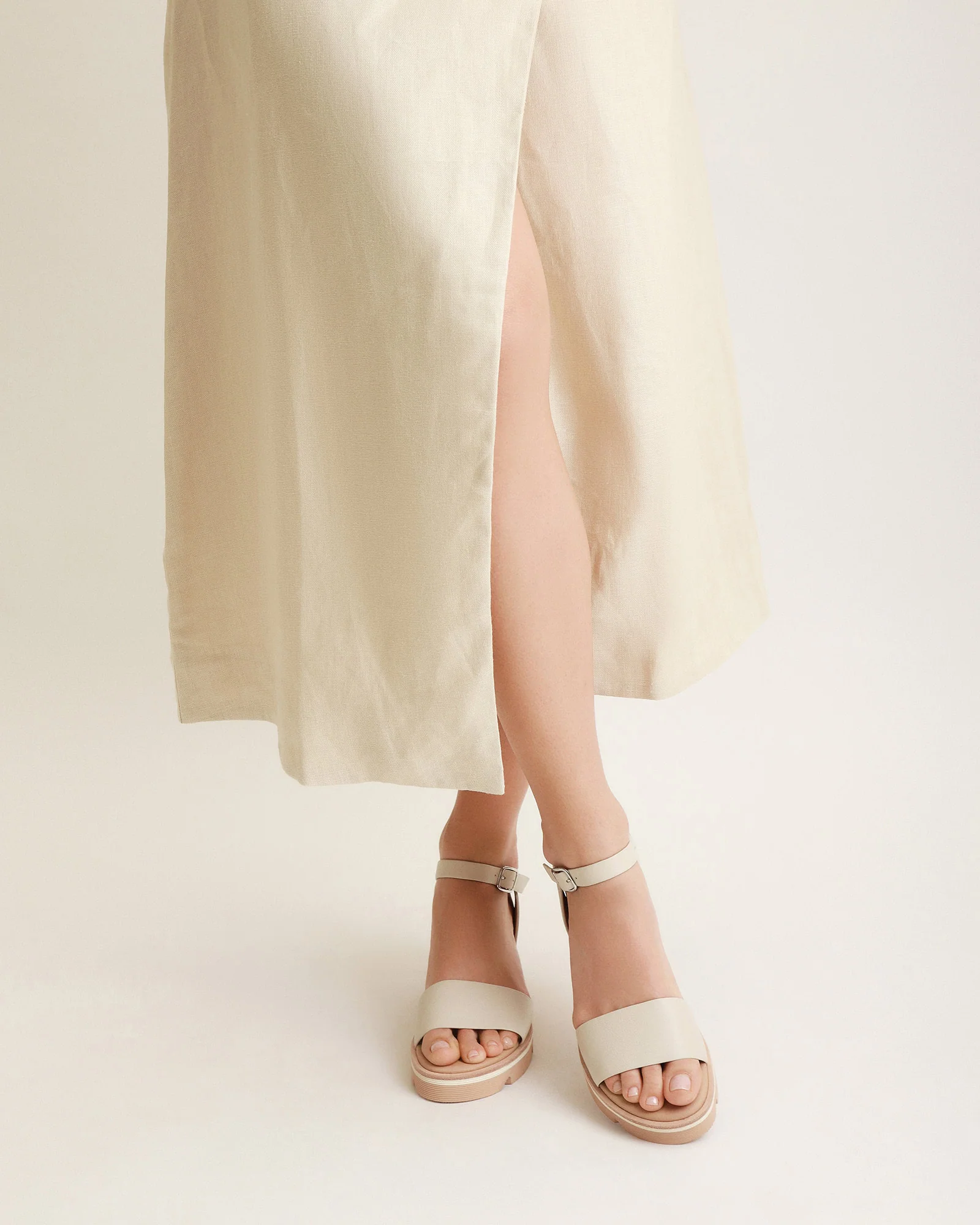 KATIE MID HEEL WEDGE SANDALS BONE LEATHER - Image 7