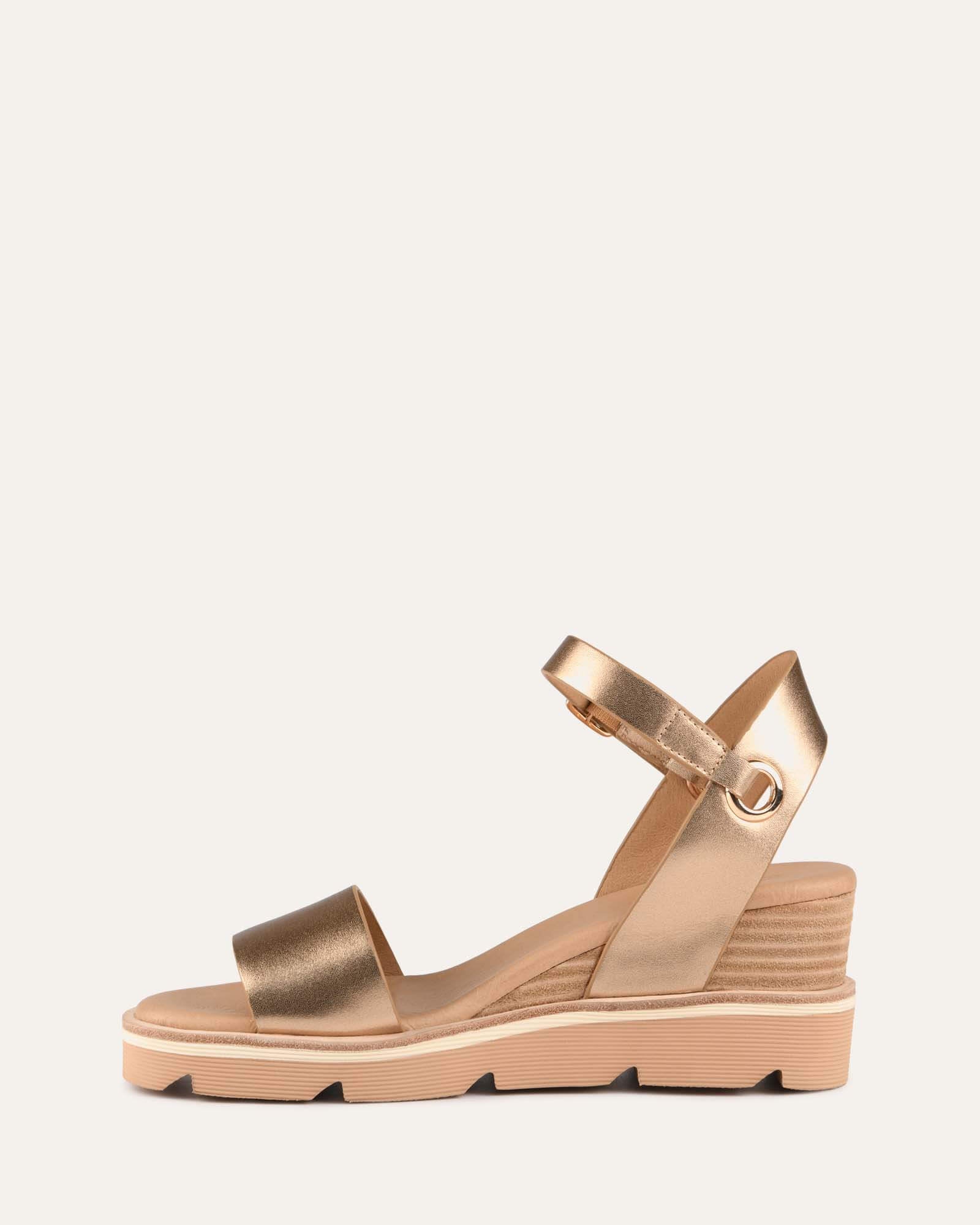 KATIE MID HEEL WEDGE SANDALS GOLD LEATHER - Image 6