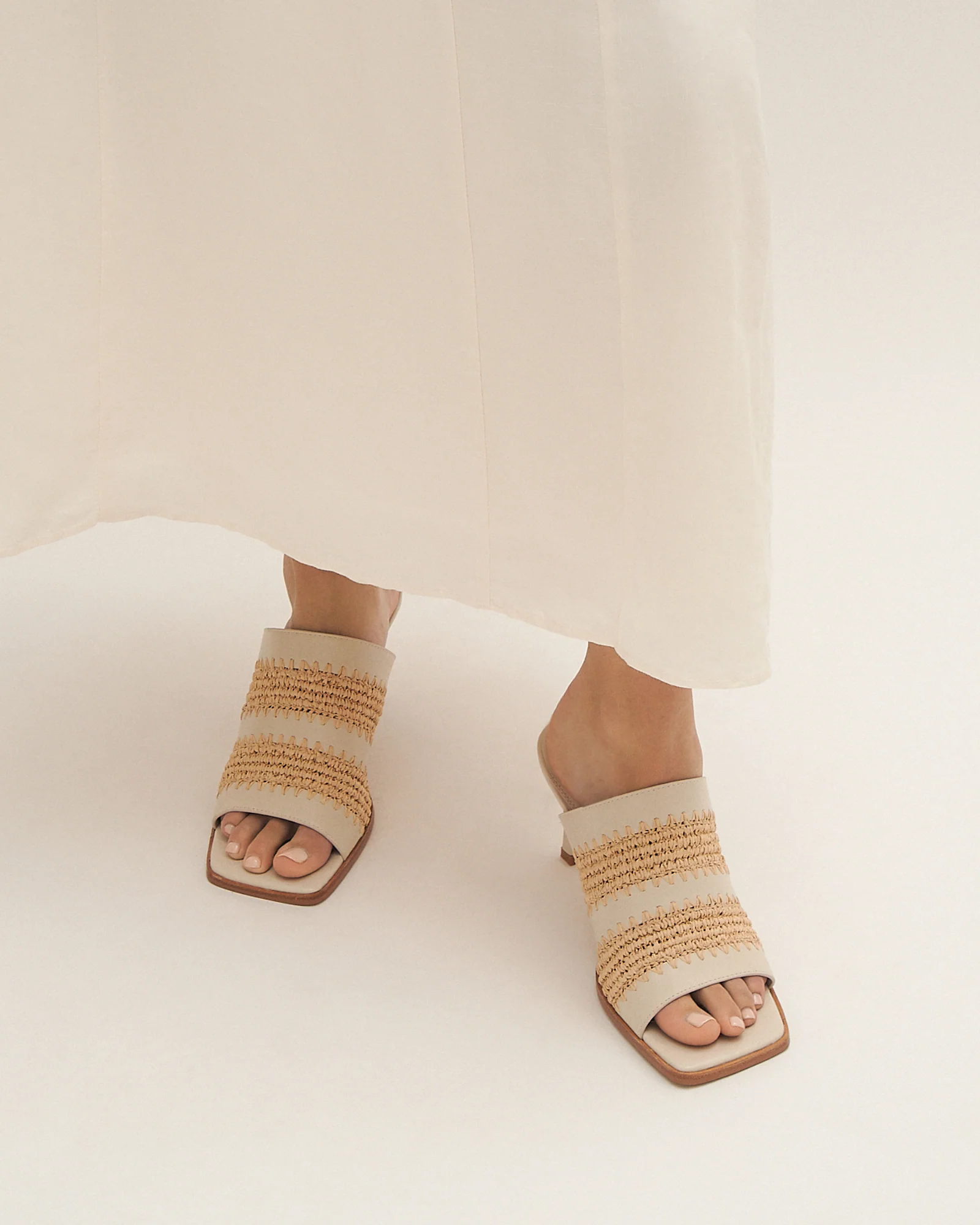 KEATING MID HEEL SANDALS OFF WHITE LEATHER - Image 2