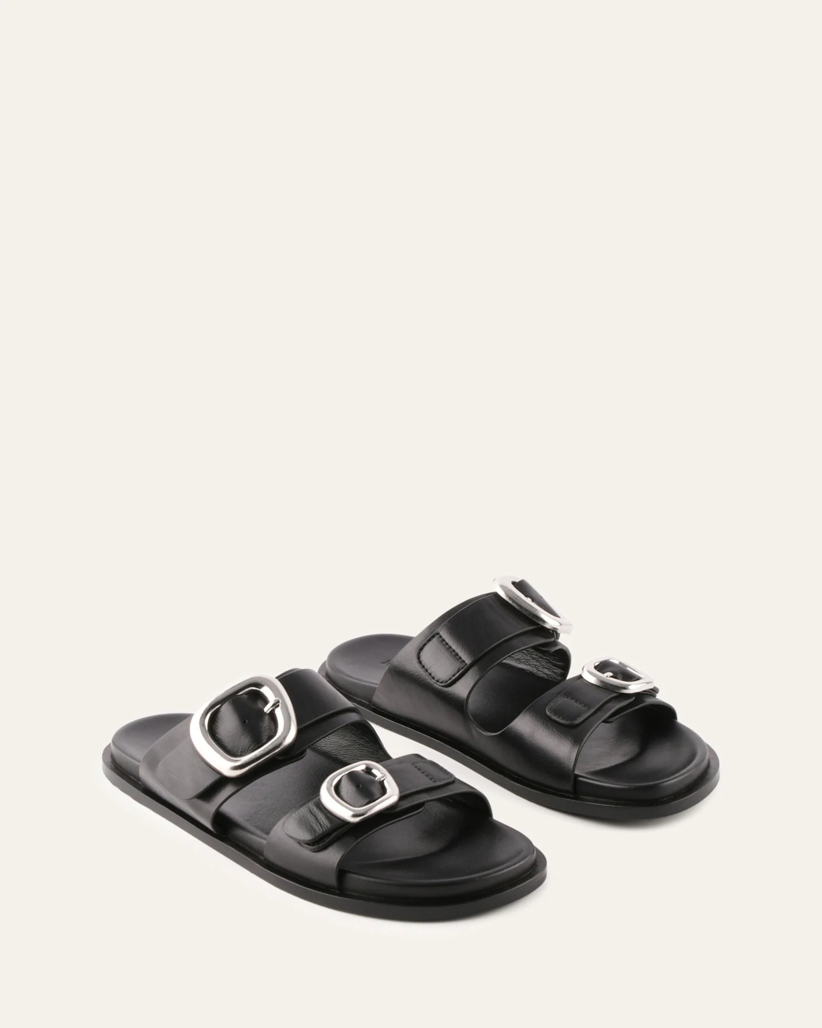 SOL FLAT SANDALS BLACK LEATHER - Image 3